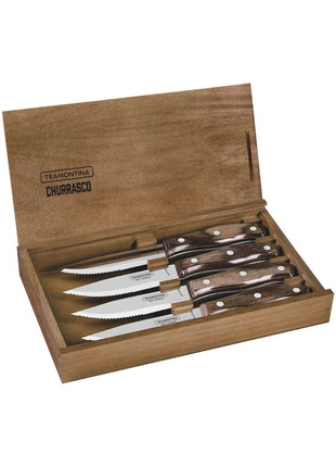 Tramontina Dishwasher-safe Wooden Handle 4 Pcs. Steak Knife Set in Wooden Box - Tramontina Store UK