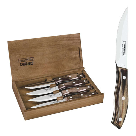Tramontina Dishwasher-safe Wooden Handle 4 Pcs. Steak Knife Set in Wooden Box - Tramontina Store UK