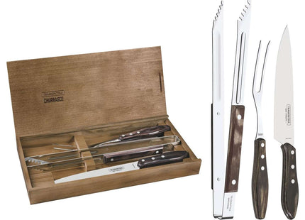 Tramontina Dishwasher-safe Wooden Handle 3 Pcs. Carving Set in Wooden Box