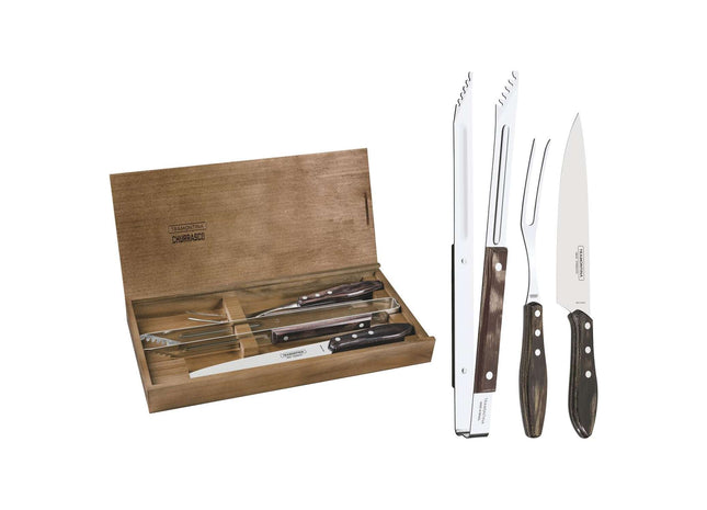 Tramontina Dishwasher-safe Wooden Handle 3 Pcs. Carving Set in Wooden Box