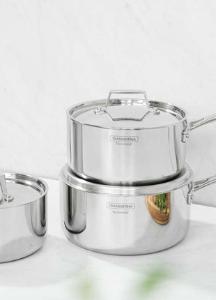 Tramontina 3 Pcs. Tri-Ply Stainless Steel Saucepan Set - Tramontina Store UK