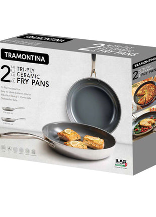 Tramontina 2 Pcs. Tri-Ply Stainless Steel Ceramic Non-Stick Frying Pan Set - Tramontina Store UK