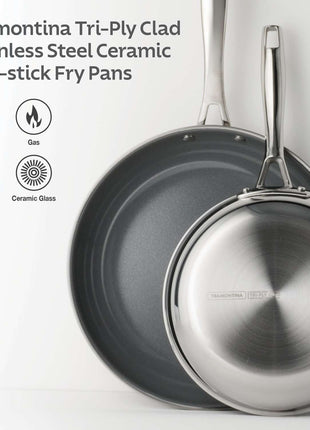 Tramontina 2 Pcs. Tri-Ply Stainless Steel Ceramic Non-Stick Frying Pan Set - Tramontina Store UK