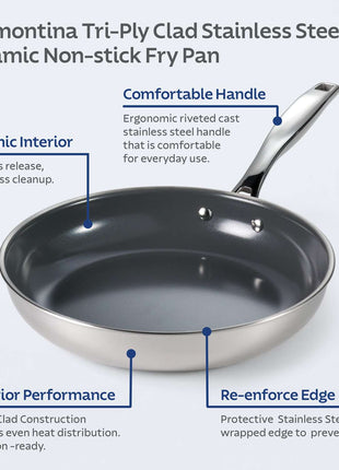 Tramontina 2 Pcs. Tri-Ply Stainless Steel Ceramic Non-Stick Frying Pan Set - Tramontina Store UK