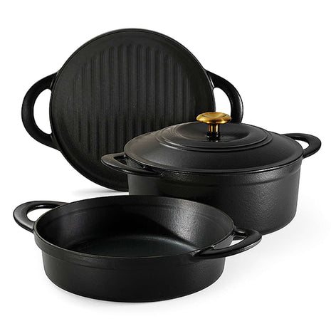 Tramontina 4 Pcs. Enamelled Cast Iron Nesting Cookware Set 26 cm (Black) - Tramontina Store UK