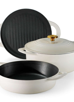 Tramontina 4 Pcs. Enamelled Cast Iron Nesting Cookware Set 26 cm (White) - Tramontina Store UK