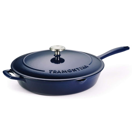 Tramontina Bestow Enamelled Cast Iron Skillet with Lid 30 cm - Blue - Tramontina Store UK