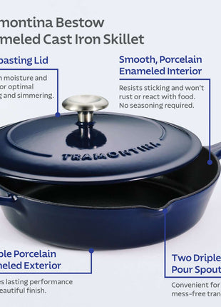 Tramontina Bestow Enamelled Cast Iron Skillet with Lid 30 cm - Blue - Tramontina Store UK