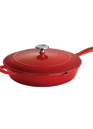 Tramontina Bestow Enamelled Cast Iron Skillet with Lid 30 cm - Red