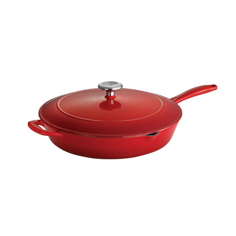 Tramontina Bestow Enamelled Cast Iron Skillet with Lid 30 cm - Red - Tramontina Store UK