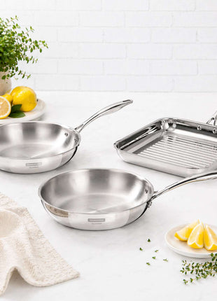 Tramontina 3 Pcs. Grano 3-Ply Stainless Steel Frying Pan Set