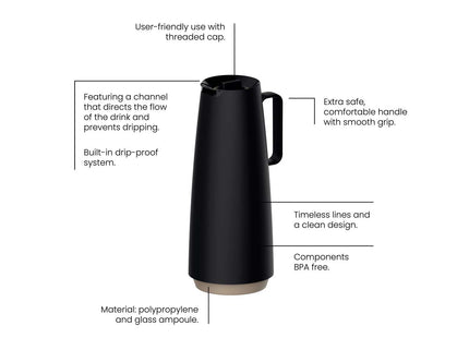 Tramontina Thermal Flask with Interior Glass Container (Black, 1.0l)