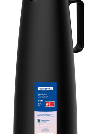 Tramontina Thermal Flask with Interior Glass Container (Black, 1.0l) - Tramontina Store UK
