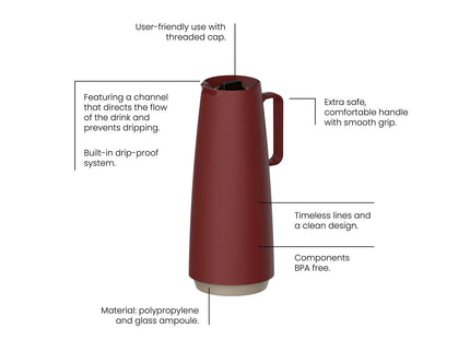 Tramontina Thermal Flask with Interior Glass Container (Red, 1.0l)