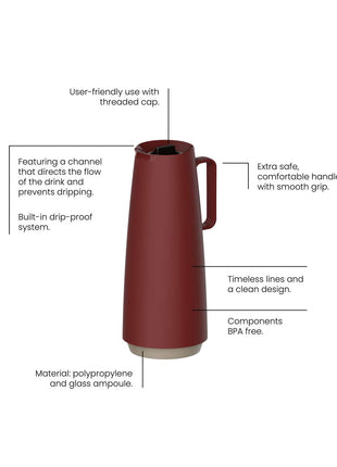 Tramontina Thermal Flask with Interior Glass Container (Red, 1.0l) - Tramontina Store UK