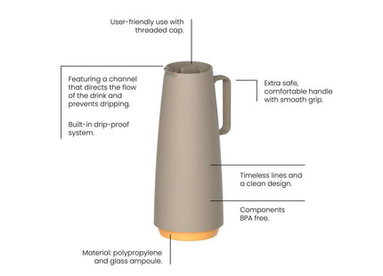 Tramontina Thermal Flask with Interior Glass Container (Beige, 1.0l)