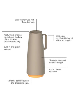 Tramontina Thermal Flask with Interior Glass Container (Beige, 1.0l) - Tramontina Store UK