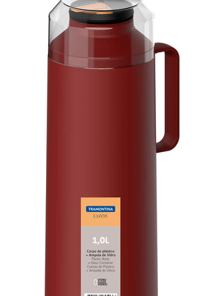 Tramontina Thermal Flask with Cup Lid and Interior Glass Container (Red, 1.0l) - Tramontina Store UK