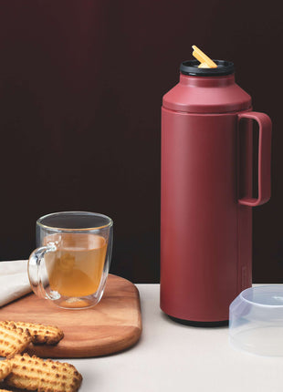 Tramontina Thermal Flask with Cup Lid and Interior Glass Container (Red, 1.0l) - Tramontina Store UK