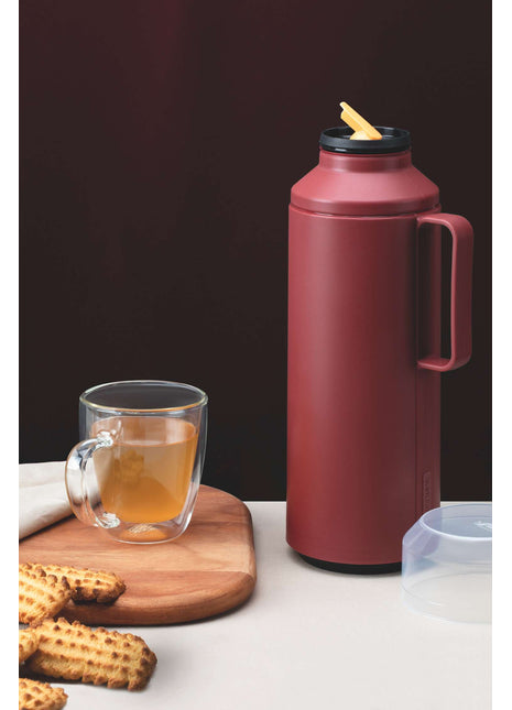 Tramontina Thermal Flask with Cup Lid and Interior Glass Container (Red, 1.0l) - Tramontina Store UK