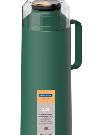 Tramontina Thermal Flask with Cup Lid and Interior Glass Container (Olive Green, 1.0l) - Tramontina Store UK