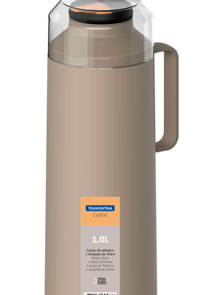 Tramontina Thermal Flask with Cup Lid and Interior Glass Container (Beige, 1.0l) - Tramontina Store UK