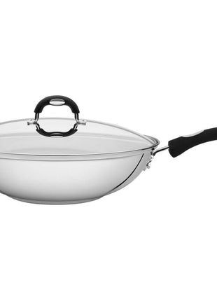 Tramontina Stainless Steel Wok with Glass Lid 28cm (3.3l) - Tramontina Store UK