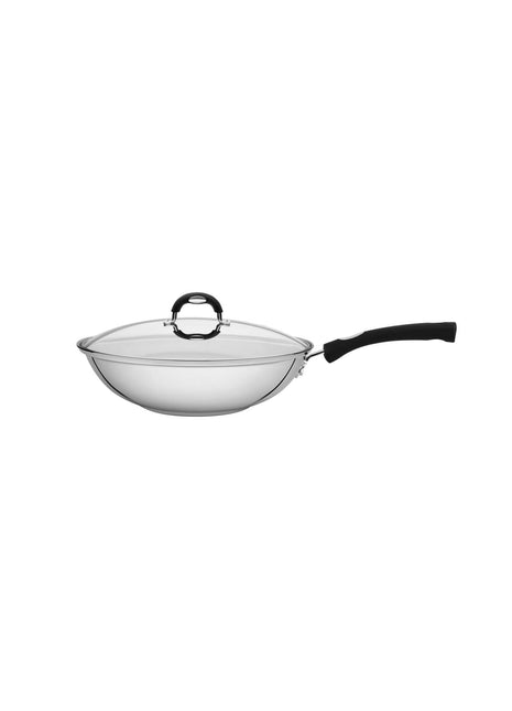 Tramontina Stainless Steel Wok with Glass Lid 28cm (3.3l) - Tramontina Store UK