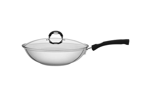 Tramontina Stainless Steel Wok with Glass Lid 28cm (3.3l) - Tramontina Store UK