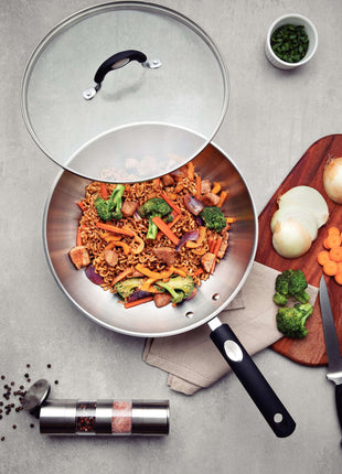 Tramontina Stainless Steel Wok with Glass Lid 28cm (3.3l) - Tramontina Store UK