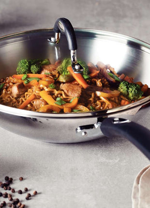 Tramontina Stainless Steel Wok with Glass Lid 28cm (3.3l) - Tramontina Store UK