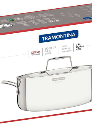 Tramontina 3-Ply Stainless Steel Casserole 24cm (4.7l) - Tramontina Store UK