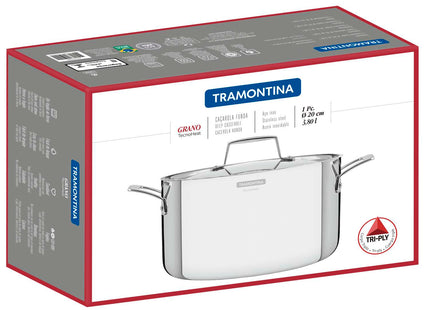 Tramontina 3-Ply Stainless Steel Deep Casserole 20cm (3.8l)