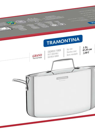 Tramontina 3-Ply Stainless Steel Deep Casserole 20cm (3.8l) - Tramontina Store UK