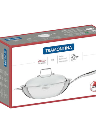 Tramontina 3-Ply Stainless Steel Wok 32cm (5.2l) - Tramontina Store UK