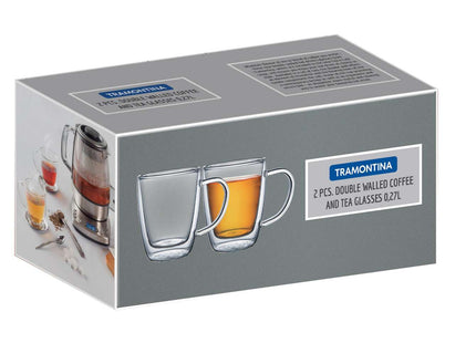 Tramontina 2 Pcs. Double Walled Coffee and Tea Cups with Handles (270ml)