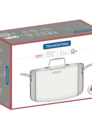 Tramontina 3-Ply Stainless Steel Deep Casserole 24cm (5.8l) - Tramontina Store UK