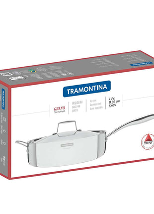 Tramontina 3-Ply Stainless Steel Frying Pan with lid 30cm (5.6l) - Tramontina Store UK